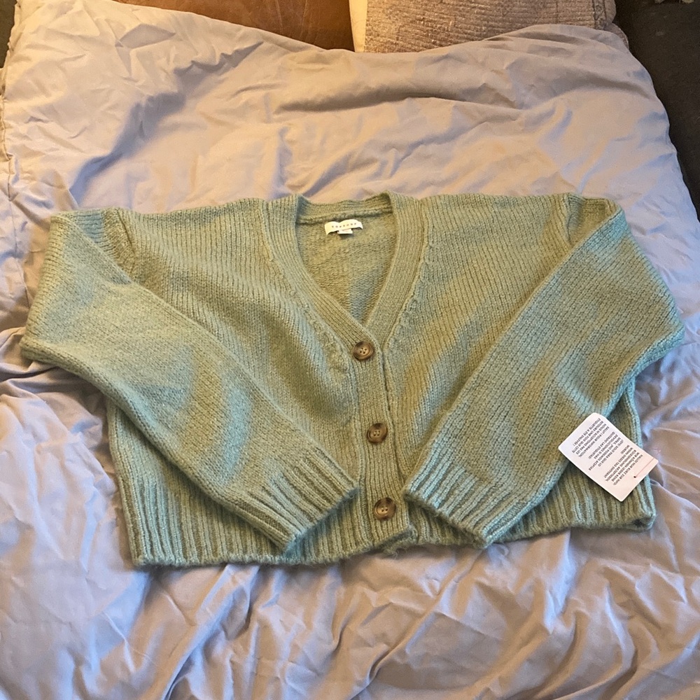 Topshop Light Green Button-Up Cardigan